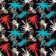 Seamless pattern with palm trees pineapples N2