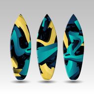 Vector Surfboards Design Template with Abstract Graffiti Pattern N2