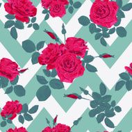Seamless flower red roses pattern with horizontal zig zag