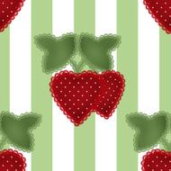 Patchwork strawberry seamless pattern on white green striped background
