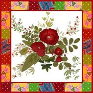 Patchwork retro floral frame with poppy background