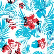 Bright seamless summer tropical pattern with palm tree leaves and