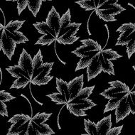 Seamless pattern with dotted white leaves on the black