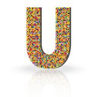3D Vector Font with Reflection Alphabet Letter U