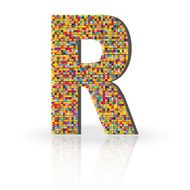 3D Vector Font with Reflection Alphabet Letter R
