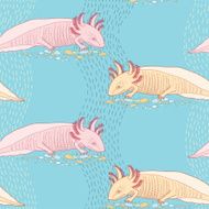 Seamless pattern with cute Mexican axolotl