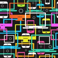 Background with computers tablets phones and laptops