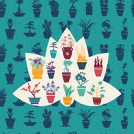 silhouette of garden flowers and herbs pot plants