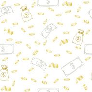 Seamless pattern with money Hand sketched coins dollar bills a N2