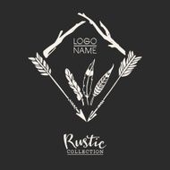 Rustic premade typographic logo with arrows branches and feathers