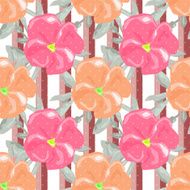 Seamless watercolors flowers pattern striped background N2