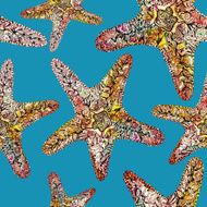 Watercolor Pattern with Doodle Seastar