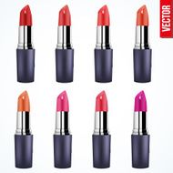 Lipstick in various shades of red isolated on white background