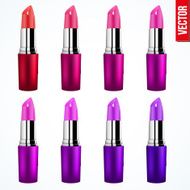 Lipstick colors from red to violet shades isolated on white