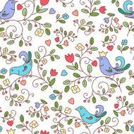 Nature pattern with flowers and birds N2