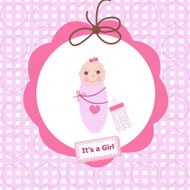 Newborn swaddle baby girl with bottle greeting card