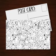 Postcard with cute cartoon birds and flowers