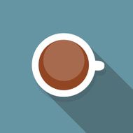 Cup of Coffee Flat Icon with Long Shadow Vector Illustration