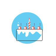 Line Icon with Flat Graphics Element of Birthday Cake Vector