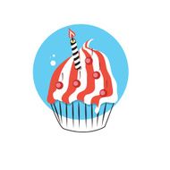 Line Icon with Flat Graphics Element of Birthday Cake Vector N2