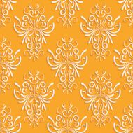 Orange Seamless Background with 3d Floral Pattern N2