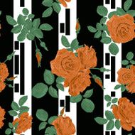 Seamless flowers of orange roses pattern with horizontal stripes