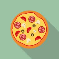 Pizza Flat Icon with Long Shadow Vector Illustration N3