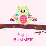 Owl with flowers colorful greeting card N2