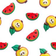 Summer handmade plasticine seamless pattern with fruits N2