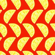Seamless pattern from slice of lemon on red background