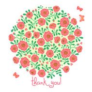 Vector card with floral bouquet and text Thank you