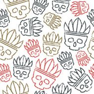Seamless pattern skull in headdress redskin