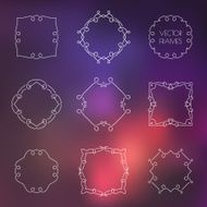 Set of various outline frames and badges on colorful blur