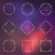 Set of various outline frames and badges on colorful blur N2