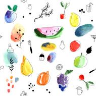 Seamless pattern with fruits berries Watercolor art N2