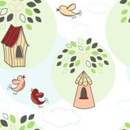 Seamless pattern with trees and birds N2