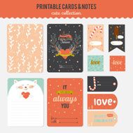 Set of cards notes and stickers with cute illustrations N3