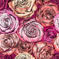 Retro Seamless Pattern with Rose Flowers