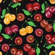 Seamless pattern with cherries on dark background