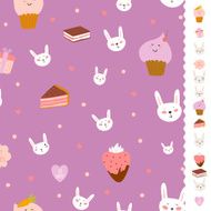 Cute pattern with sweets cupcakes bunnys hearts lollipops