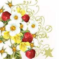 Beautiful realistic strawberry with flowers