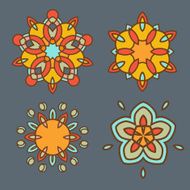 Abstract yellow flowers ornament design set
