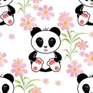 Seamless asia panda bear kids illustration white background pattern