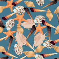 Seamless colorful background made of shell and conch N3