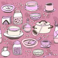 Seamless pattern with utensils and food