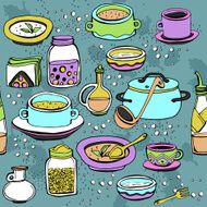 Seamless pattern with utensils and food N3