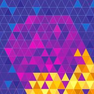 Purple and yellow object on blue triangles texture background