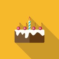 Birthday Cake Flat Icon with Long Shadow Vector Illustration