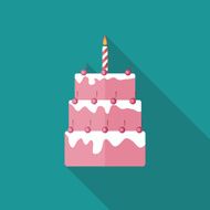 Birthday Cake Flat Icon with Long Shadow Vector Illustration N5