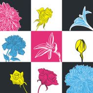 Vector Nature icons Flower contour Colored design